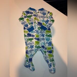 Faded Glory Blue and Green Vehicle Print Kids Footie